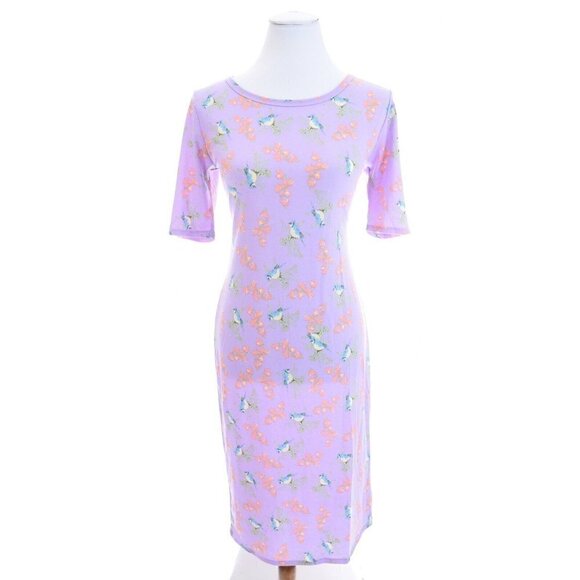 NWT LulaRoe Julia Purple Blue Bird Print Sheath Bodycon Dress Unicorn NEW Sz M - Picture 3 of 11
